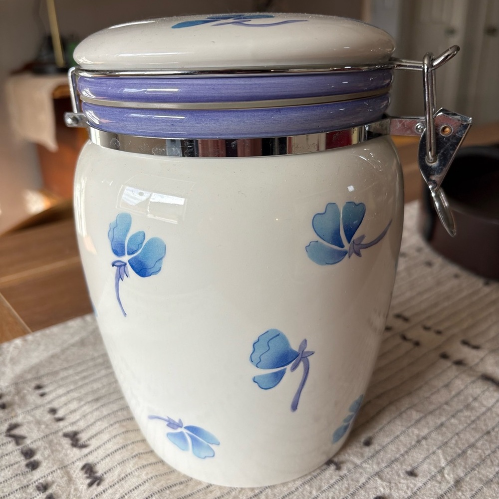 Ceramic Airtight Canister with Blue Floral Design